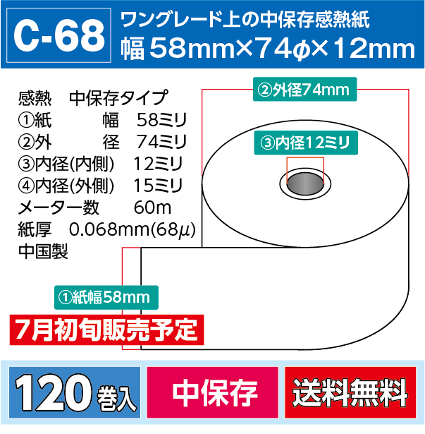 感熱レジロール【C68】58mm×61m　会員登録後に卸売価格が表示されます